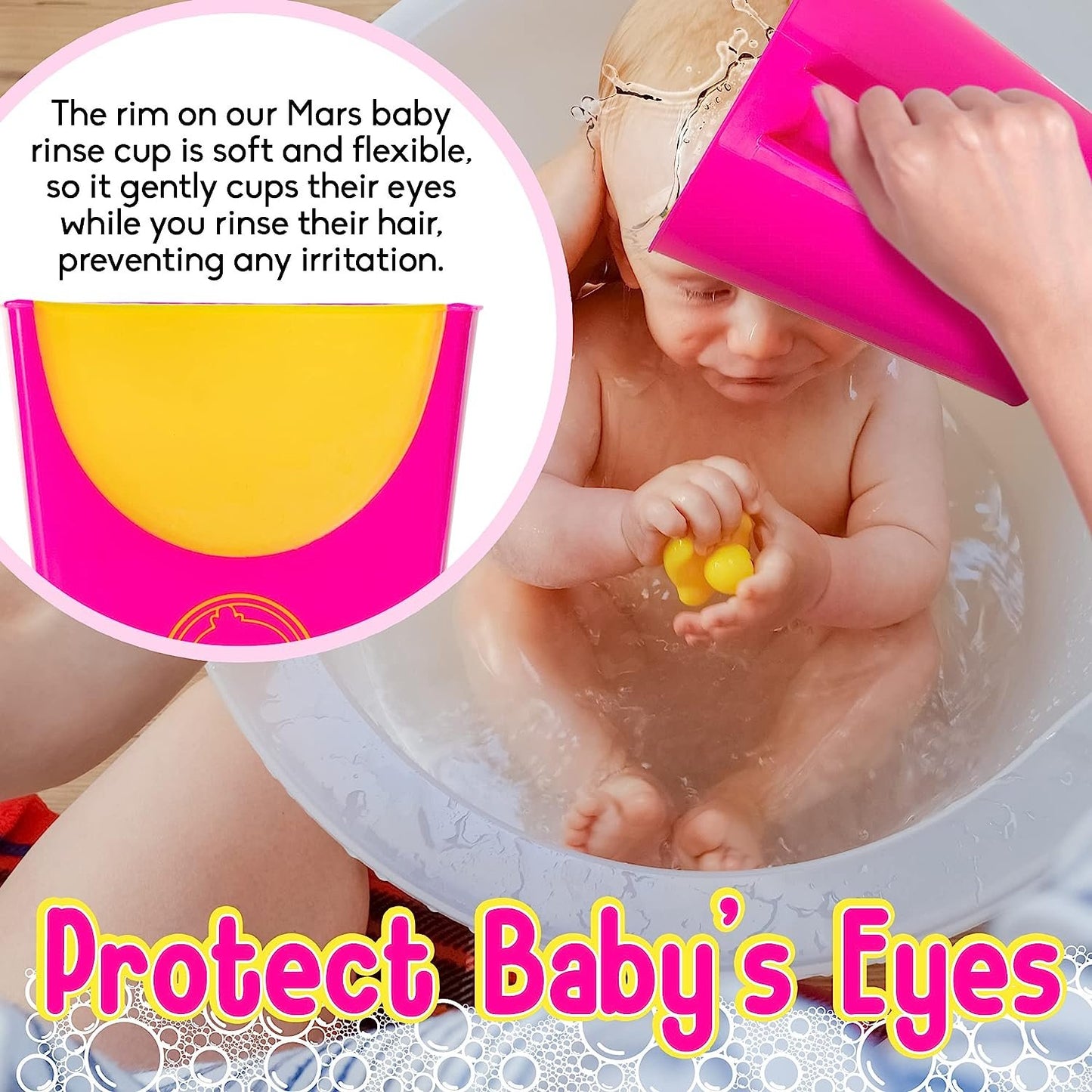 MARS BABY Shampoo Bathing Cup - Bath Spout for Head and Body Washing - Rinse Newborns and Infants Heads and Protect Eyes - No More Tears - Blue